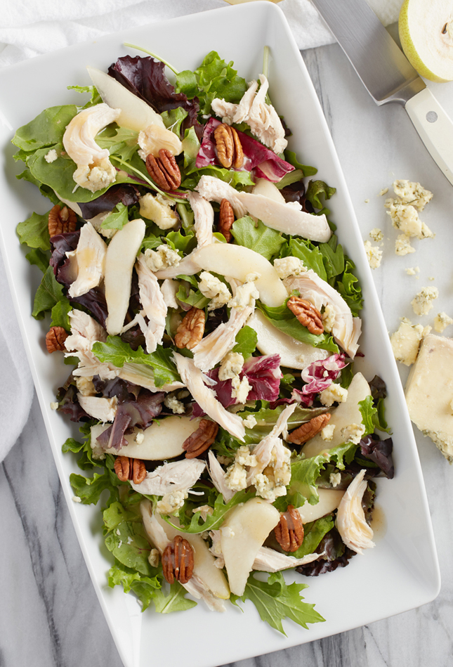 CHICKEN PECAN PEAR SALAD WITH STILTON