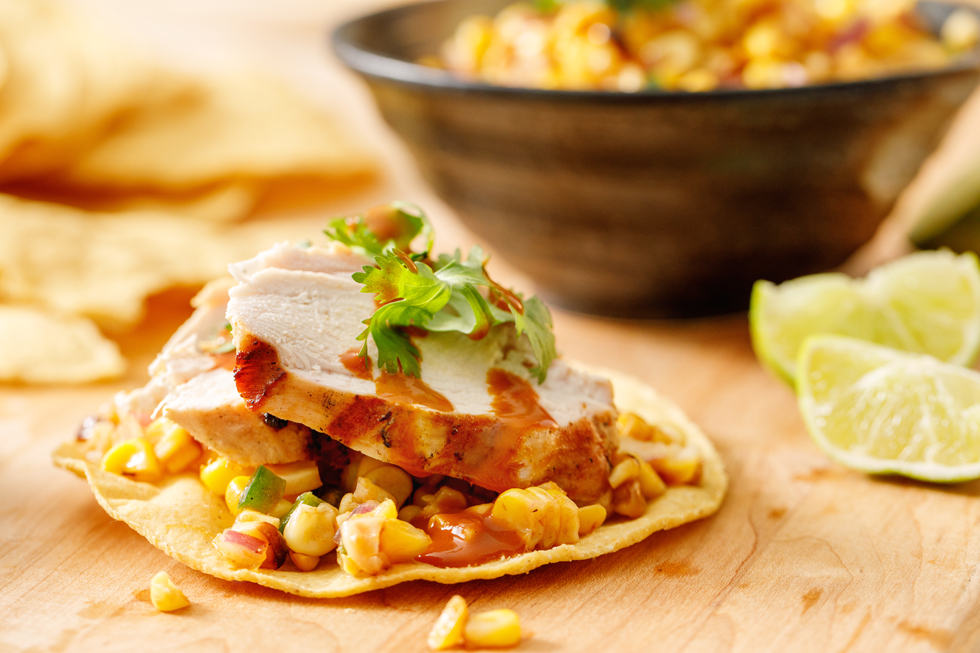 GRILLED CHICKEN & CORN SALSA TOSTADAS