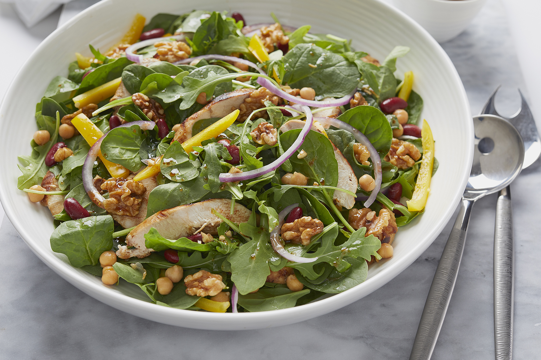 WARM GRILLED CHICKEN SPINACH & BEAN SALAD