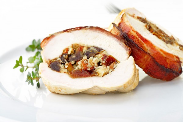 CHICKEN BREAST ROASTS STUFFED WITH ALMONDS DATES & BLUE CHEESE