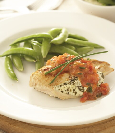 PESTO AND GOAT CHEESE CHICKEN WITH TOMATO VINAIGRETTE