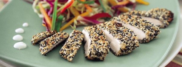 SESAME CRUSTED CHICKEN WITH WASABI CREAM